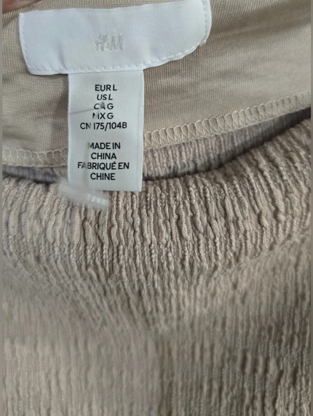H&M Long Sleeve Off Shoulder Top in Light Taupe Sz Large